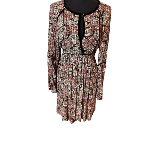 American Eagle Boho Chic Paisley Print Long Bell Sleeve  Dress Black: Size Large - Picture 3 of 6